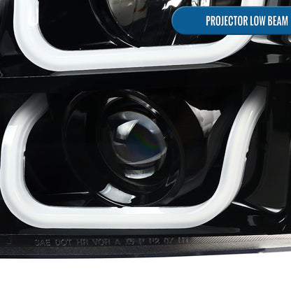 Ronnin - Compatible con GMC Yukon XL 1500 2500 SLT Denali 2007-2014, faros delanteros con proyector de tubo LED, de repuesto, color negro brillante