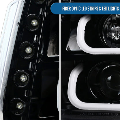 Ronnin - Compatible con GMC Yukon XL 1500 2500 SLT Denali 2007-2014, faros delanteros con proyector de tubo LED, de repuesto, color negro brillante