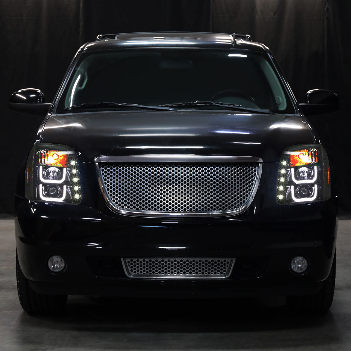 Ronnin - Compatible con GMC Yukon XL 1500 2500 SLT Denali 2007-2014, faros delanteros con proyector de tubo LED, de repuesto, color negro brillante