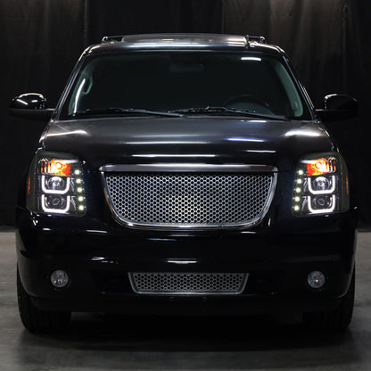 Ronnin - Compatible con GMC Yukon XL 1500 2500 SLT Denali 2007-2014, faros delanteros con proyector de tubo LED, de repuesto, color negro brillante