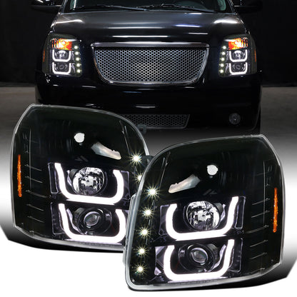 Ronnin - Compatible con GMC Yukon XL 1500 2500 SLT Denali 2007-2014, faros delanteros con proyector de tubo LED, de repuesto, color negro brillante