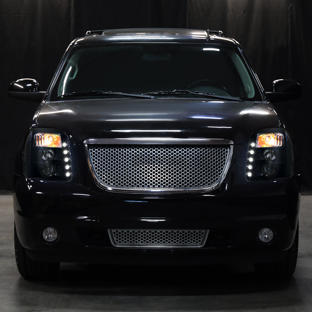 Ronnin - Se adapta a GMC Yukon XL 1500 2500 SLT Denali 2007-2014 Luces LED Proyector Conjunto de Faros Par | Negro Humo