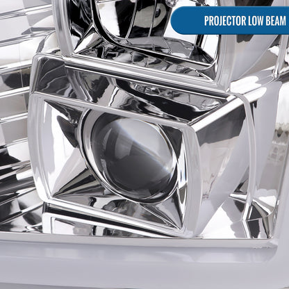 Ronnin - Fits 2007-2014 GMC Yukon XL 1500 2500 Upgraded LED Tube Switchback Sequential Turn Signal Projector Headlights Assembly Pair | Chrome