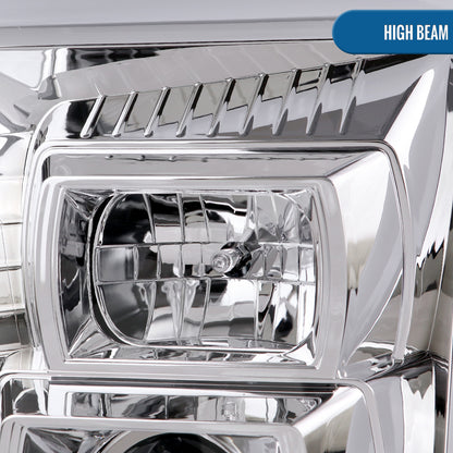 Ronnin - Fits 2007-2014 GMC Yukon XL 1500 2500 Upgraded LED Tube Switchback Sequential Turn Signal Projector Headlights Assembly Pair | Chrome