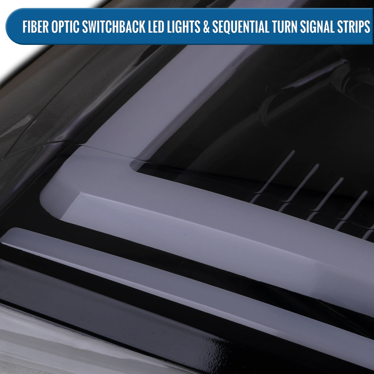 Ronnin - Fits 2007-2014 GMC Yukon XL 1500 2500 Upgraded LED Tube Switchback Sequential Turn Signal Projector Headlights Assembly Pair | Black Smoke