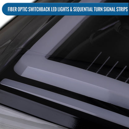 Ronnin - Fits 2007-2014 GMC Yukon XL 1500 2500 Upgraded LED Tube Switchback Sequential Turn Signal Projector Headlights Assembly Pair | Black Smoke