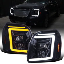 Ronnin - Fits 2007-2014 GMC Yukon XL 1500 2500 Upgraded LED Tube Switchback Sequential Turn Signal Projector Headlights Assembly Pair | Black Smoke