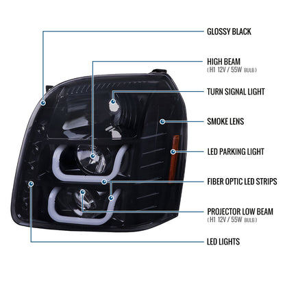 Ronnin - Compatible con GMC Yukon XL 1500 2500 SLT Denali de 2007-2014, faros delanteros con proyector de tubo LED de repuesto mejorados, par | Negro humo