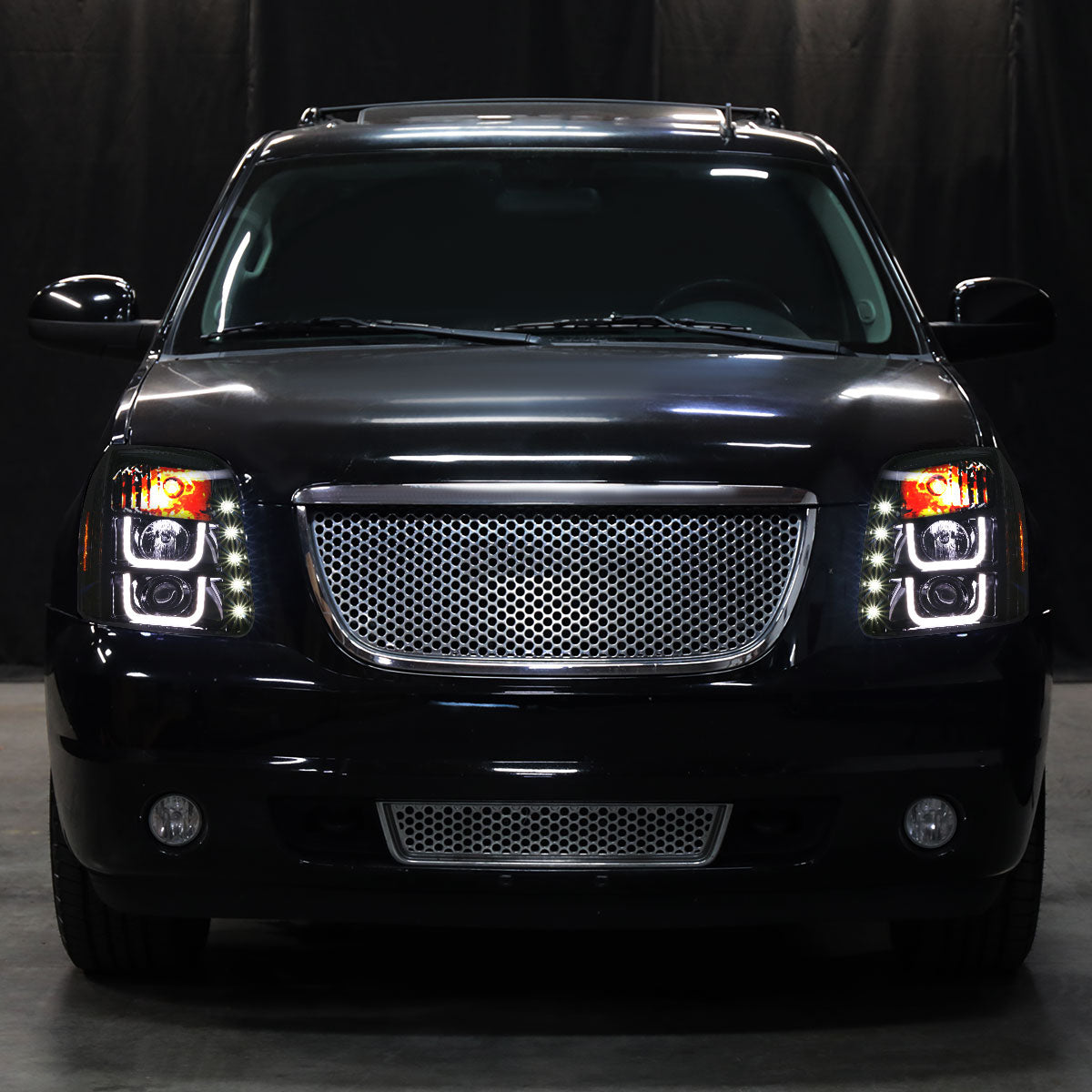 Ronnin - Compatible con GMC Yukon XL 1500 2500 SLT Denali de 2007-2014, faros delanteros con proyector de tubo LED de repuesto mejorados, par | Negro humo