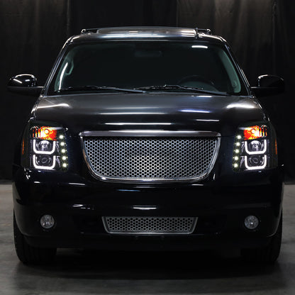 Ronnin - Compatible con GMC Yukon XL 1500 2500 SLT Denali de 2007-2014, faros delanteros con proyector de tubo LED de repuesto mejorados, par | Negro humo