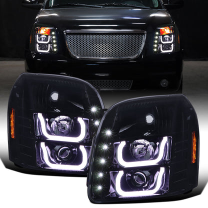 Ronnin - Compatible con GMC Yukon XL 1500 2500 SLT Denali de 2007-2014, faros delanteros con proyector de tubo LED de repuesto mejorados, par | Negro humo