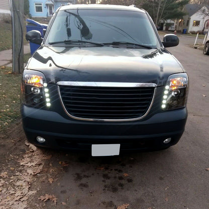 Ronnin - Se adapta a GMC Yukon XL 1500 2500 SLT Denali 2007-2014, par de faros delanteros con proyector de luces LED | Negros