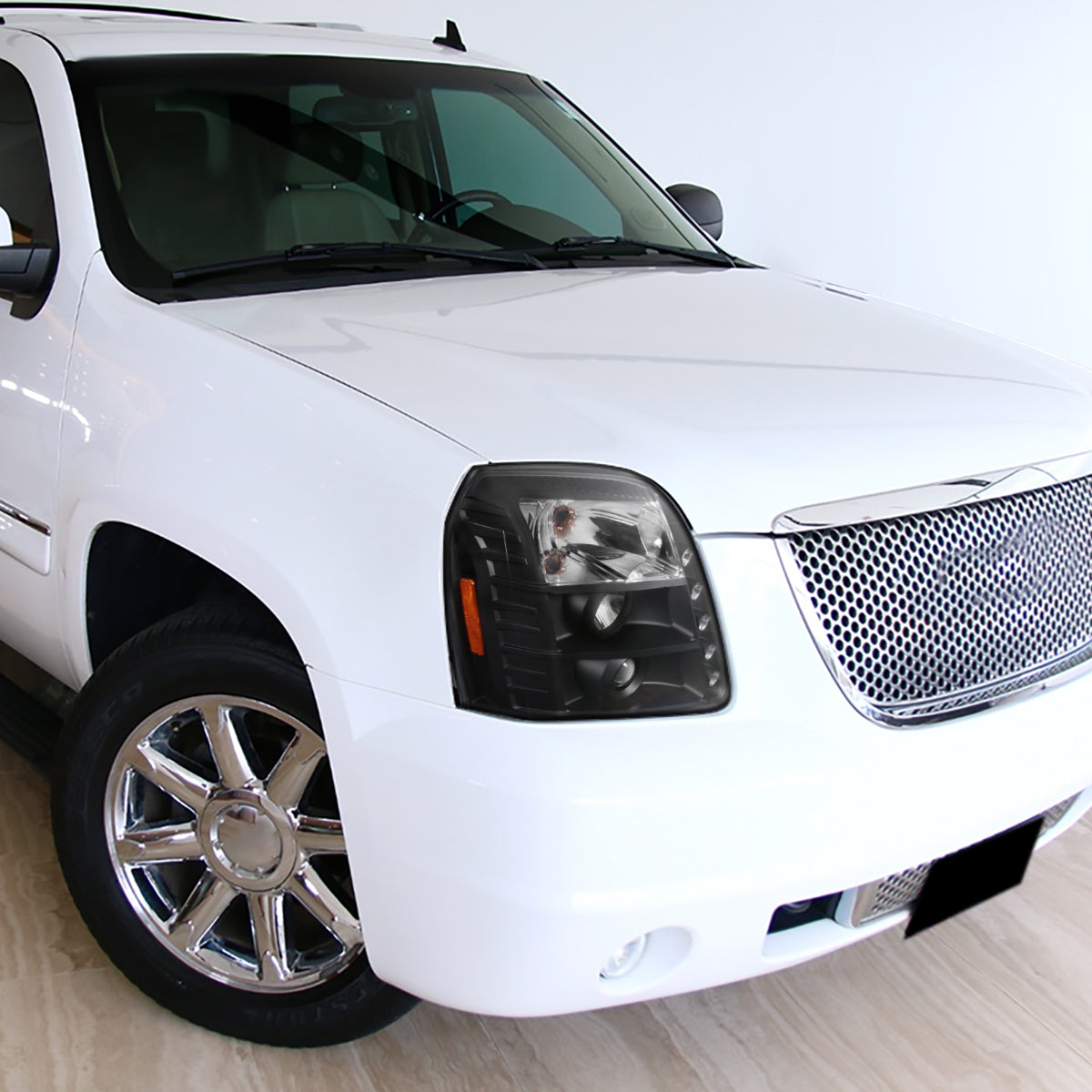Ronnin - Se adapta a GMC Yukon XL 1500 2500 SLT Denali 2007-2014, par de faros delanteros con proyector de luces LED | Negros