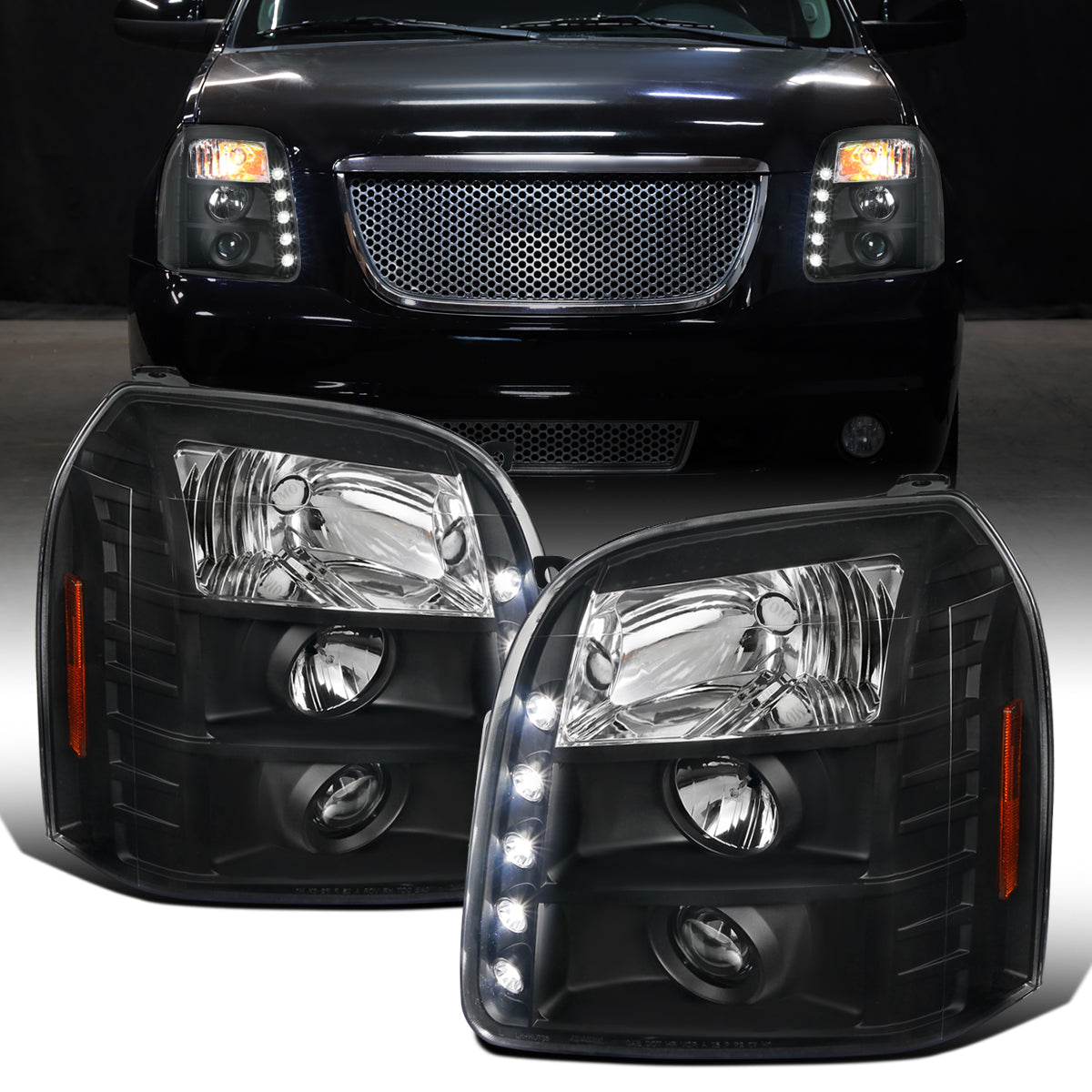 Ronnin - Se adapta a GMC Yukon XL 1500 2500 SLT Denali 2007-2014, par de faros delanteros con proyector de luces LED | Negros