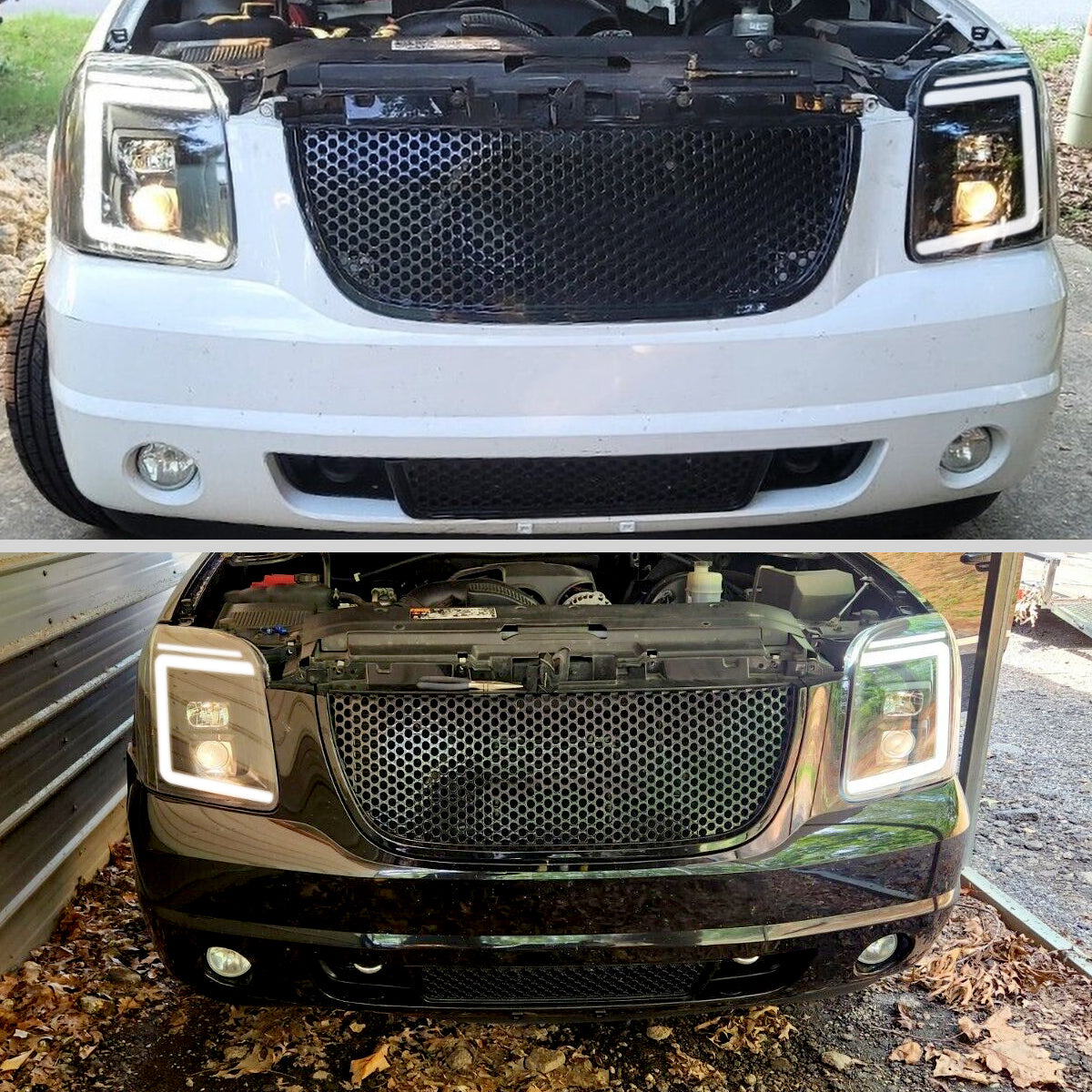 Ronnin - Fits 2007-2014 GMC Yukon XL 1500 2500 Upgraded LED Tube Switchback Sequential Turn Signal Projector Headlights Assembly Pair | Black