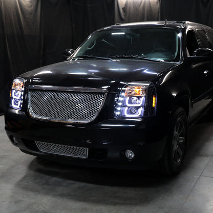 Ronnin - Compatible con GMC Yukon XL 1500 2500 SLT Denali años 2007-2014, faros delanteros con proyector y luces LED de circulación diurna, repuesto de mejora, par | Negro