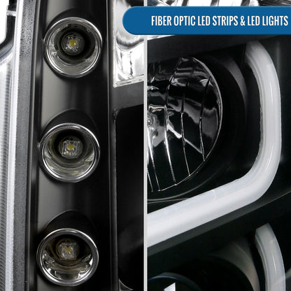 Ronnin - Compatible con GMC Yukon XL 1500 2500 SLT Denali años 2007-2014, faros delanteros con proyector y luces LED de circulación diurna, repuesto de mejora, par | Negro