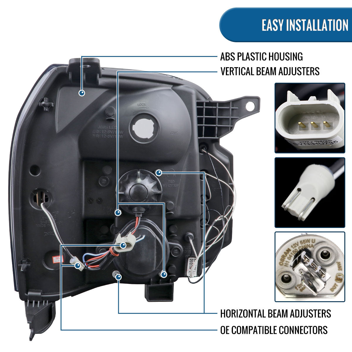 Ronnin - Compatible con GMC Yukon XL 1500 2500 SLT Denali años 2007-2014, faros delanteros con proyector y luces LED de circulación diurna, repuesto de mejora, par | Negro