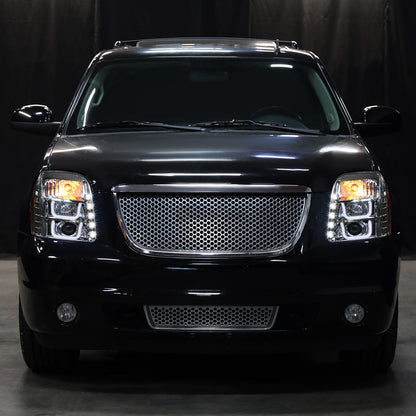 Ronnin - Compatible con GMC Yukon XL 1500 2500 SLT Denali 2007-2014, faros delanteros con proyector de tubo LED mejorados y luces de circulación diurna, par | Cromado