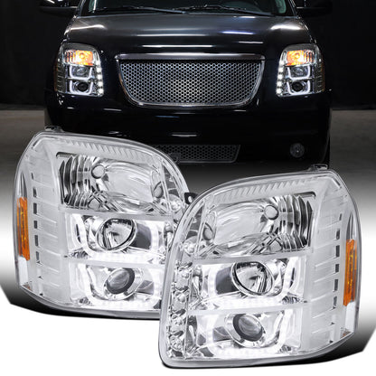 Ronnin - Compatible con GMC Yukon XL 1500 2500 SLT Denali 2007-2014, faros delanteros con proyector de tubo LED mejorados y luces de circulación diurna, par | Cromado