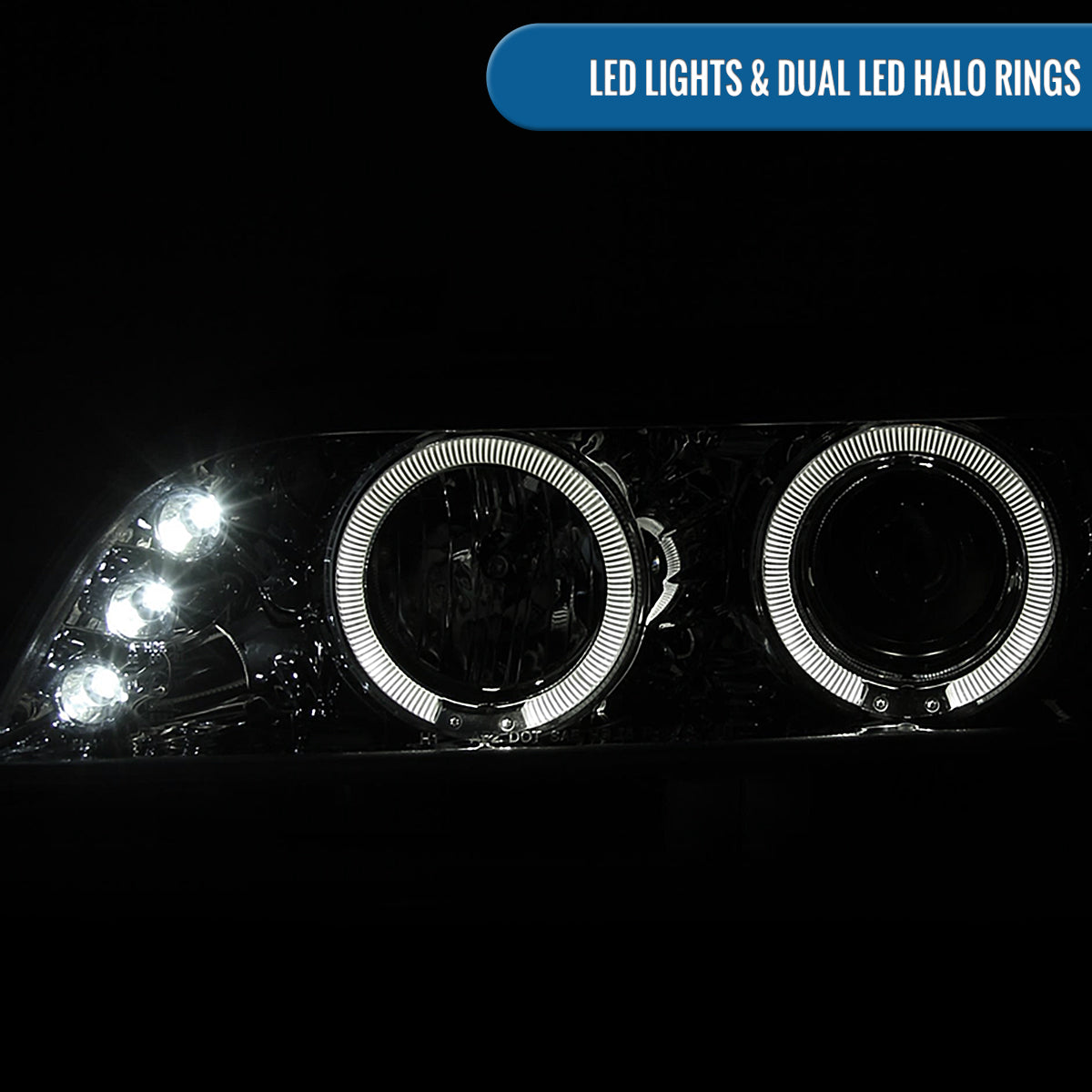 Ronnin - Se adapta a BMW E39 530i 528i 525i de 1996-2003, par de faros delanteros halógenos con proyector LED de doble aro mejorados | Cromo