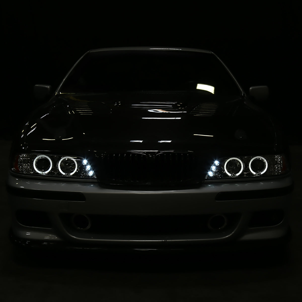 Ronnin - Se adapta a BMW E39 530i 528i 525i de 1996-2003, par de faros delanteros halógenos con proyector LED de doble aro mejorados | Cromo