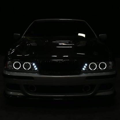 Ronnin - Se adapta a BMW E39 530i 528i 525i de 1996-2003, par de faros delanteros halógenos con proyector LED de doble aro mejorados | Cromo