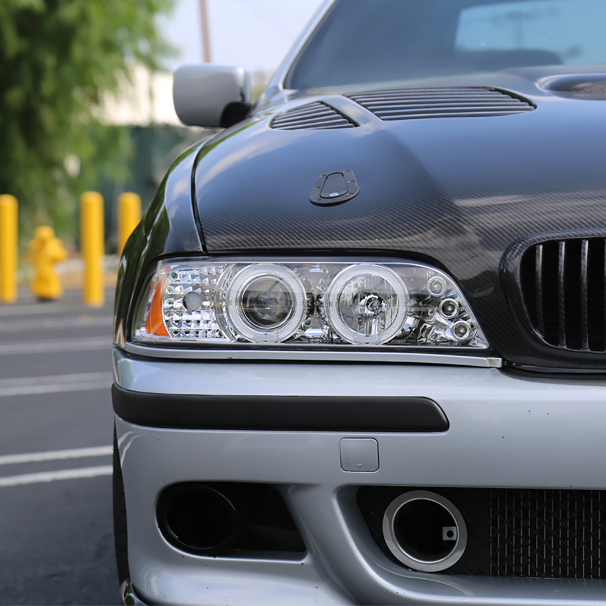 Ronnin - Se adapta a BMW E39 530i 528i 525i de 1996-2003, par de faros delanteros halógenos con proyector LED de doble aro mejorados | Cromo