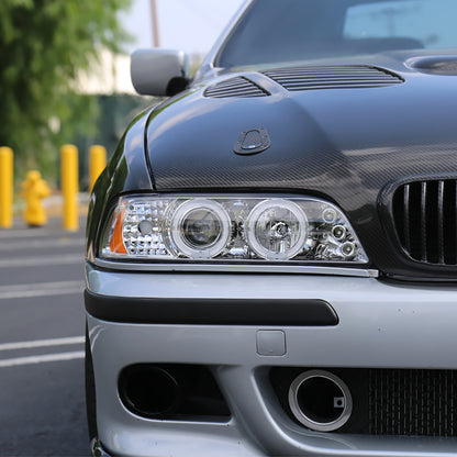 Ronnin - Se adapta a BMW E39 530i 528i 525i de 1996-2003, par de faros delanteros halógenos con proyector LED de doble aro mejorados | Cromo