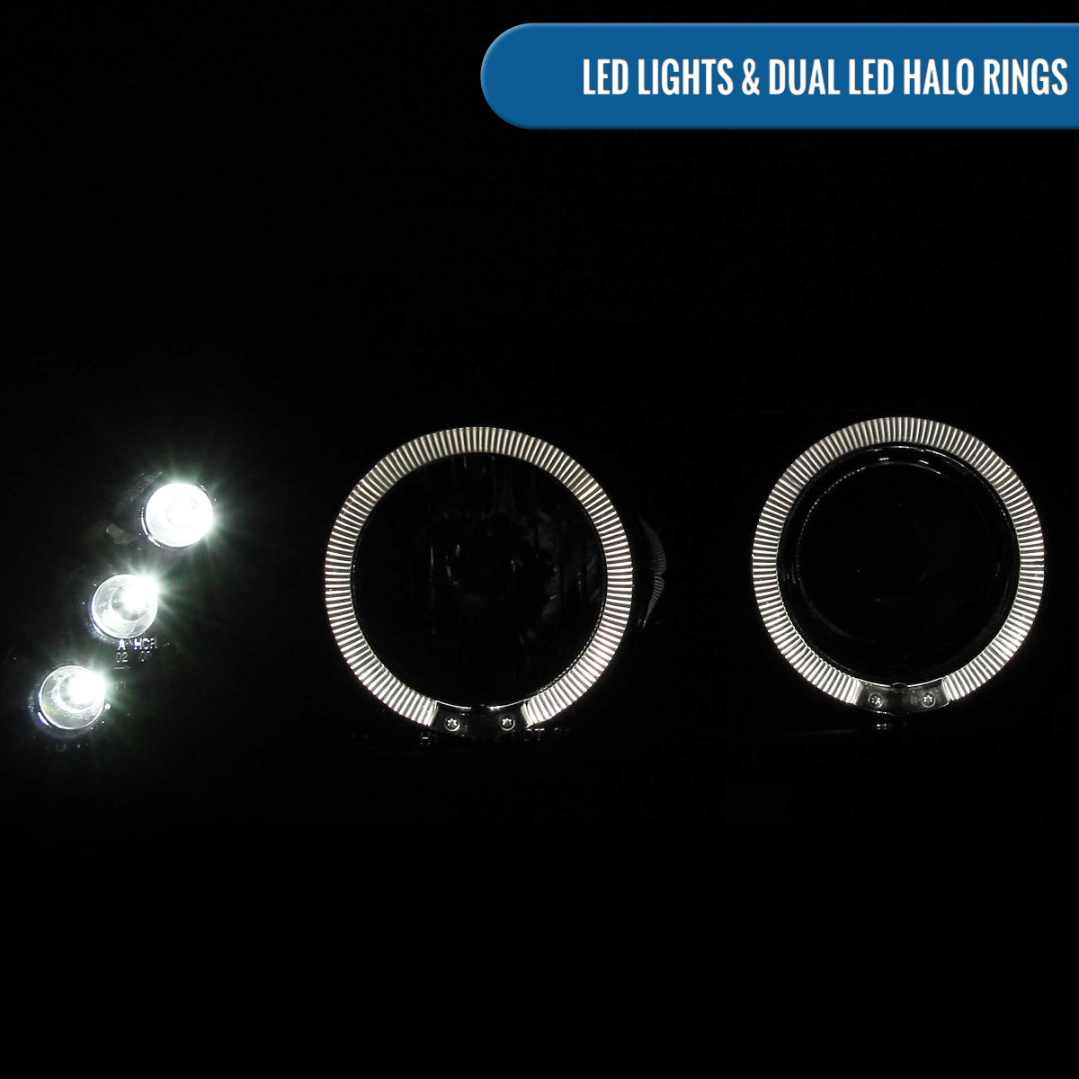 Ronnin - Compatible con BMW E39 530i 528i 525i 1996-2003 Ensamblaje de faros proyectores halógenos LED de doble aro mejorados de reemplazo | Ahumado