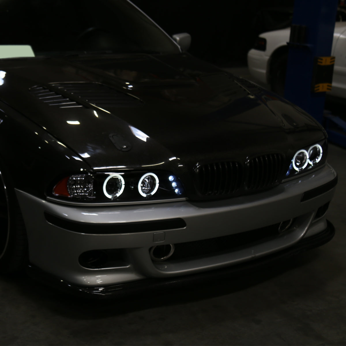 Ronnin - Compatible con BMW E39 530i 528i 525i 1996-2003 Ensamblaje de faros proyectores halógenos LED de doble aro mejorados de reemplazo | Ahumado