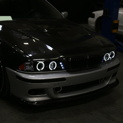 Ronnin - Compatible con BMW E39 530i 528i 525i 1996-2003 Ensamblaje de faros proyectores halógenos LED de doble aro mejorados de reemplazo | Ahumado