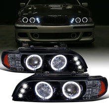 Ronnin - Compatible con BMW E39 530i 528i 525i 1996-2003 Ensamblaje de faros proyectores halógenos LED de doble aro mejorados de reemplazo | Ahumado