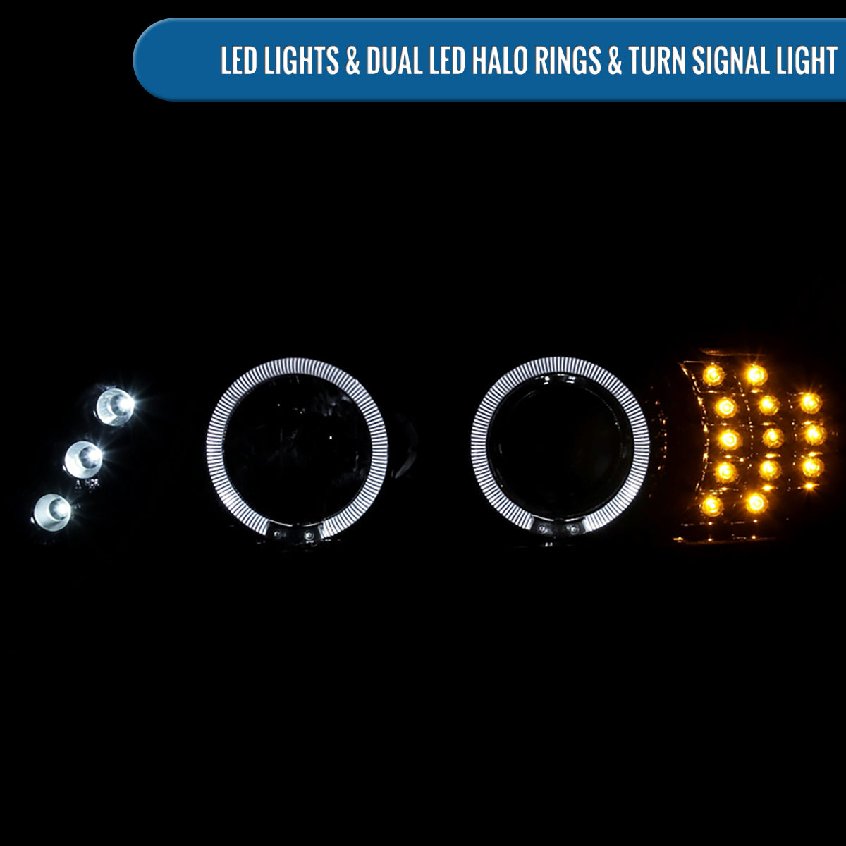 Ronnin - Compatible con BMW E39 530i 525i 525xi 540i de 2001-2003, par de faros delanteros de proyector halógeno con doble aro LED de repuesto mejorado | Negro humo