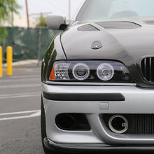 Ronnin - Compatible con BMW E39 530i 525i 525xi 540i de 2001-2003, par de faros delanteros de proyector halógeno con doble aro LED de repuesto mejorado | Negro humo