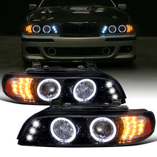 Ronnin - Compatible con BMW E39 530i 525i 525xi 540i de 2001-2003, par de faros delanteros de proyector halógeno con doble aro LED de repuesto mejorado | Negro humo