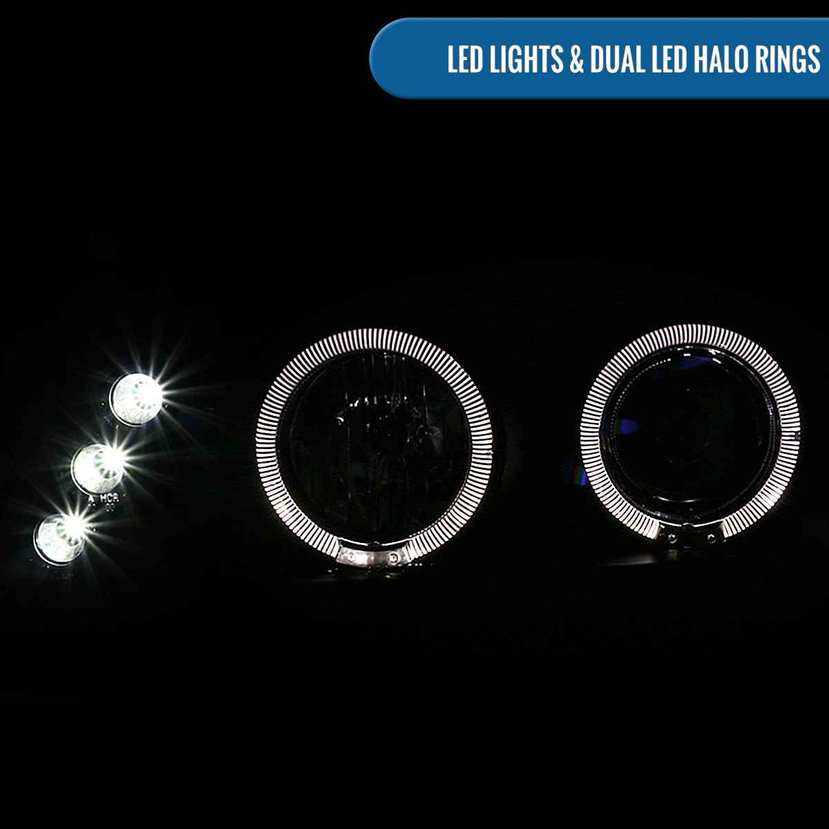 Ronnin - Compatible con BMW E39 530i 528i 525i 1996-2003 Ensamblaje de faros proyectores halógenos LED de doble aro de repuesto mejorado | Negro