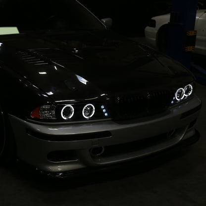 Ronnin - Compatible con BMW E39 530i 528i 525i 1996-2003 Ensamblaje de faros proyectores halógenos LED de doble aro de repuesto mejorado | Negro