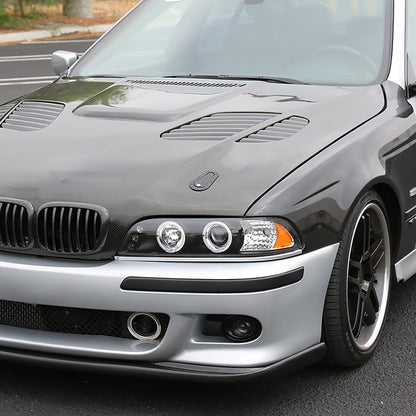 Ronnin - Compatible con BMW E39 530i 528i 525i 1996-2003 Ensamblaje de faros proyectores halógenos LED de doble aro de repuesto mejorado | Negro