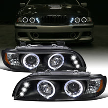 Ronnin - Compatible con BMW E39 530i 528i 525i 1996-2003 Ensamblaje de faros proyectores halógenos LED de doble aro de repuesto mejorado | Negro