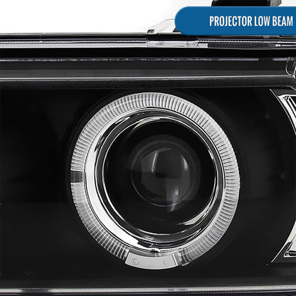 Ronnin - Compatible con BMW E39 530i 525i 525xi 540i de 2001-2003, par de faros delanteros de proyector halógeno con aros dobles LED de repuesto mejorados | Negros