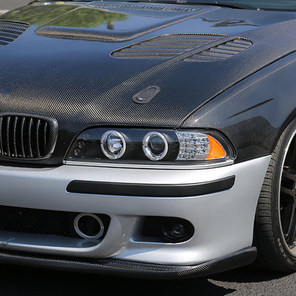 Ronnin - Compatible con BMW E39 530i 525i 525xi 540i de 2001-2003, par de faros delanteros de proyector halógeno con aros dobles LED de repuesto mejorados | Negros