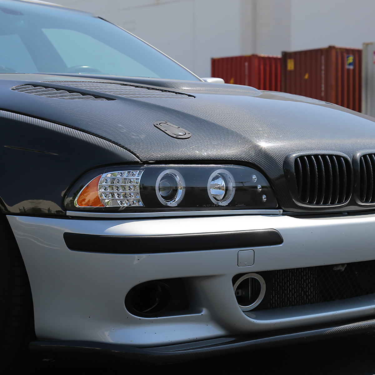 Ronnin - Compatible con BMW E39 530i 525i 525xi 540i de 2001-2003, par de faros delanteros de proyector halógeno con aros dobles LED de repuesto mejorados | Negros