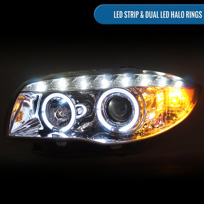 Ronnin - Fits 2004-2013 BMW E87 E81 Euro E82 E88 US 120i 128i 135i Upgraded Replacement LED Angel Eye Projector Headlights Assembly Pair | Chrome
