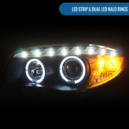 Ronnin - Compatible con BMW E87 E81 Euro E82 E88 US 120i 128i 135i de 2004-2013 | Conjunto de faros delanteros con proyector de LED Angel Eye mejorado | Par | Negro