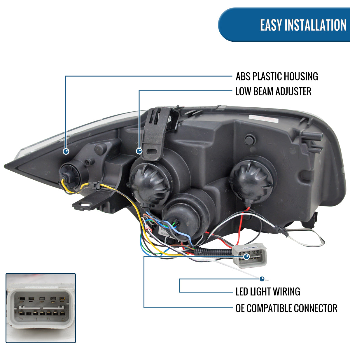 Ronnin - Compatible con BMW E87 E81 Euro E82 E88 US 120i 128i 135i de 2004-2013 | Conjunto de faros delanteros con proyector de LED Angel Eye mejorado | Par | Negro