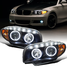 Ronnin - Compatible con BMW E87 E81 Euro E82 E88 US 120i 128i 135i de 2004-2013 | Conjunto de faros delanteros con proyector de LED Angel Eye mejorado | Par | Negro
