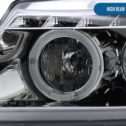 Ronnin - Fits 2006-2008 BMW 3-Series E90 325i 328i 330i E91 Wagon LED Angel Eyes Driving Lights Halogen Projector Headlights Assembly Pair | Chrome