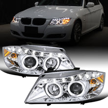 Ronnin - Fits 2006-2008 BMW 3-Series E90 325i 328i 330i E91 Wagon LED Angel Eyes Driving Lights Halogen Projector Headlights Assembly Pair | Chrome