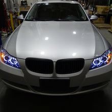 Ronnin - Fits 2006-2008 BMW 3-Series E90 325i 328i 330i E91 Wagon LED Angel Eyes Driving Lights Halogen Projector Headlights Assembly Pair | Black Smoke